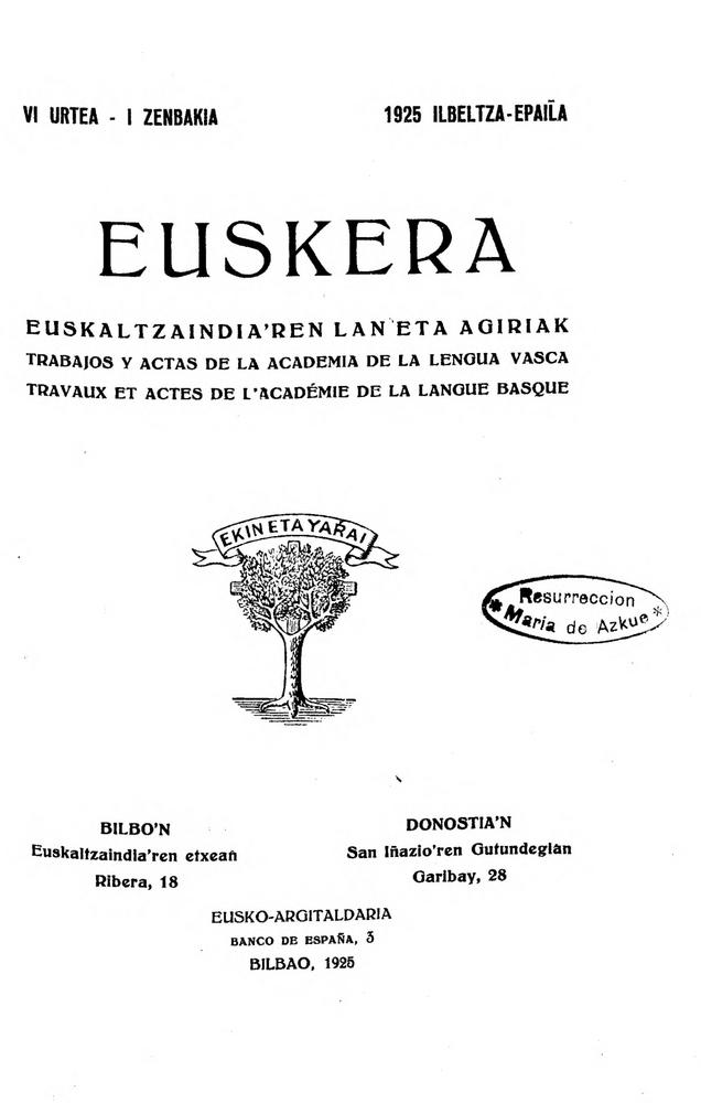 Euskera 1925, 1