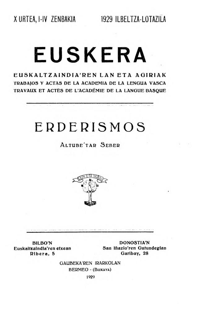 Euskera 1929, 1-4