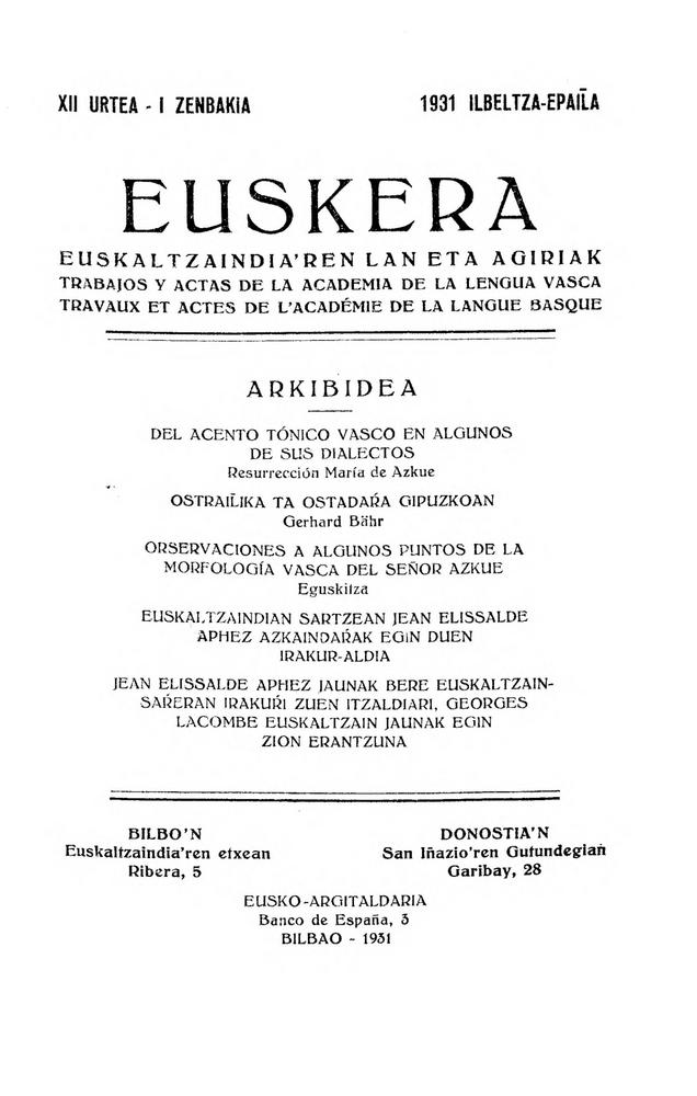 Euskera 1931, 1