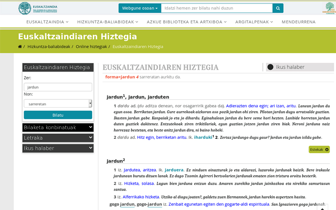 Jardun', 'dirulaguntza' eta 'hazi', 2019an gehien kontsultatu diren hitzak  - Euskaltzaindia
