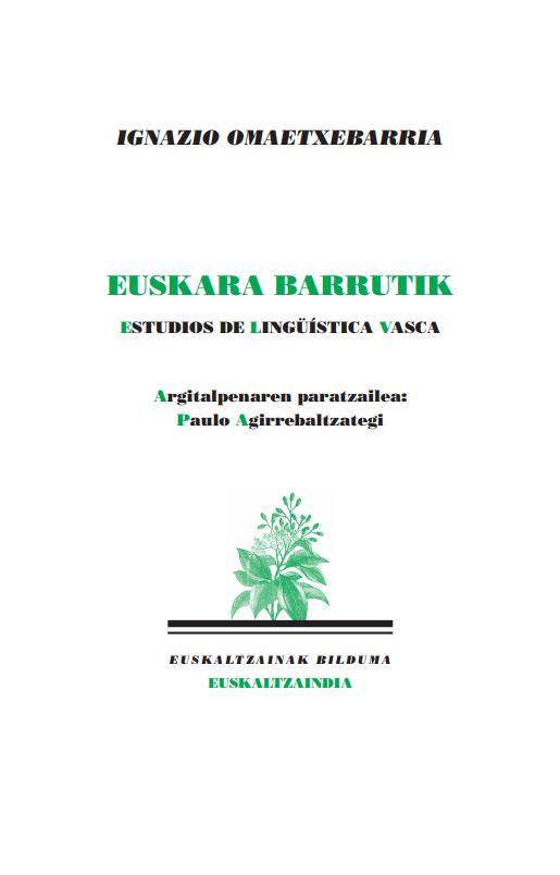 Ignazio Omaetxebarria: Euskara barrutik. Estudios de lingüística vasca