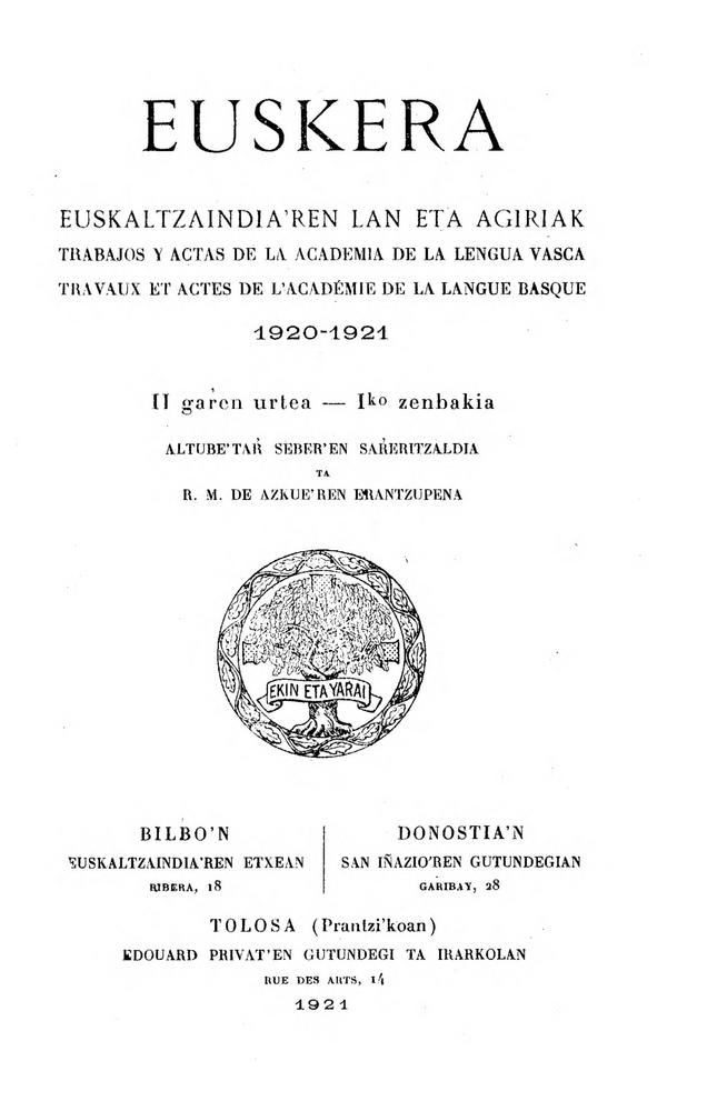 Euskera 1920-1921, 1