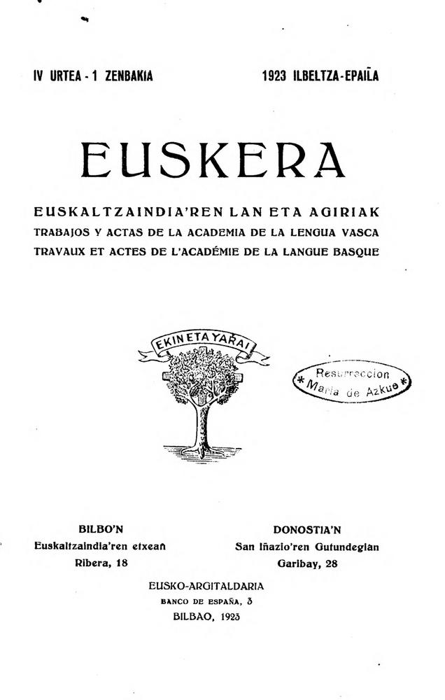 Euskera 1923, 1