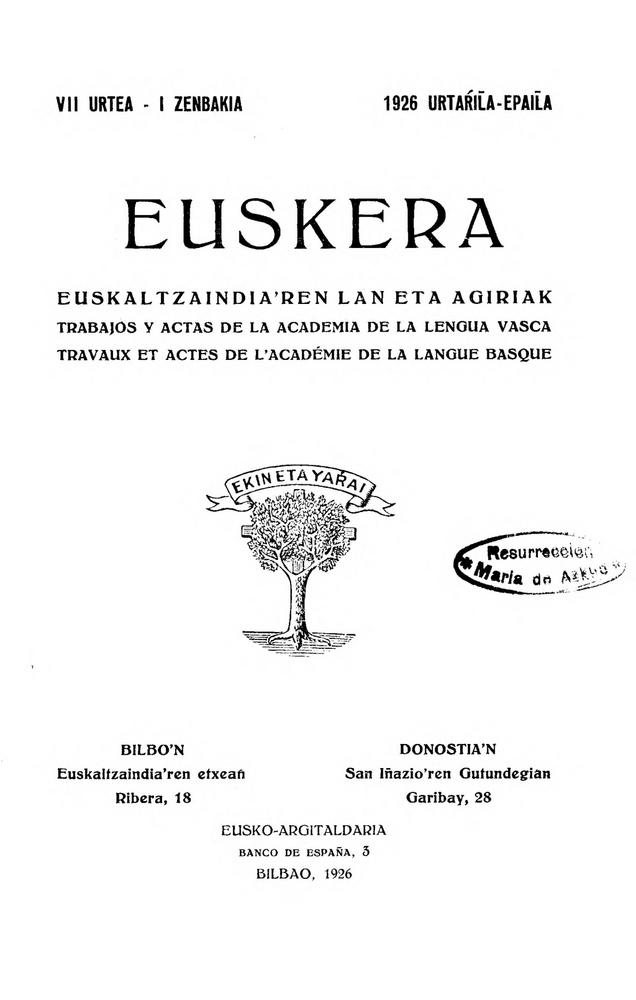 Euskera 1926, 1