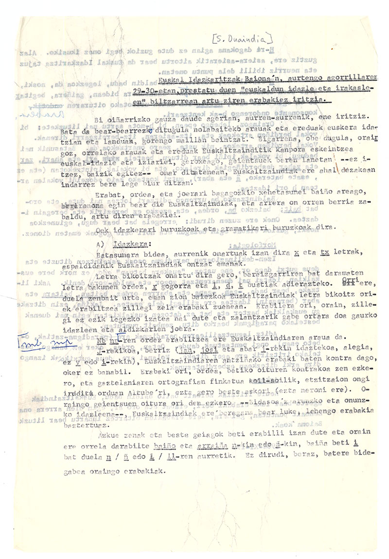 Eskaltzaindiaren osoko bilkuraren batzar-agiria, 1964-10-30