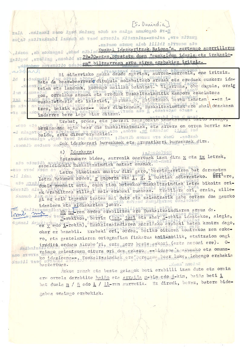 Onaindiaren txostena: lehen paragrafoa osorik(ABA-EUS 1.100.01.1964-11, KEA-0034)